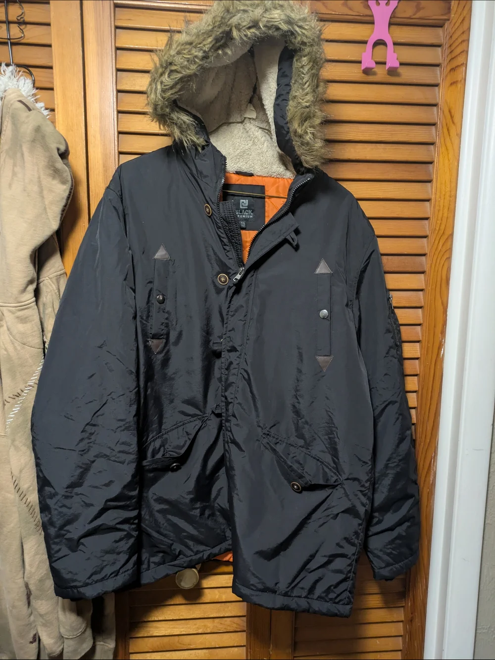 Men's Black Premium By EMP Insulated Parka Jacket with Faux-Fur Hood